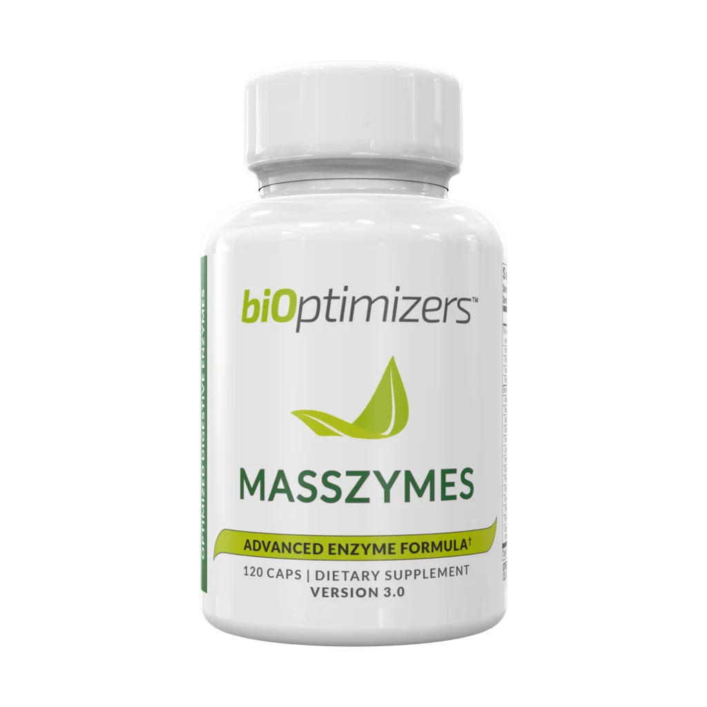 BiOptimizers MassZymes advanced enzyme formula supplement bottle