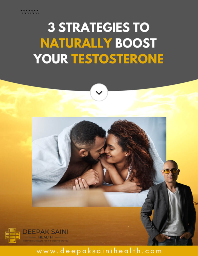 Testosterone-boosting strategies promotional graphic with smiling couple